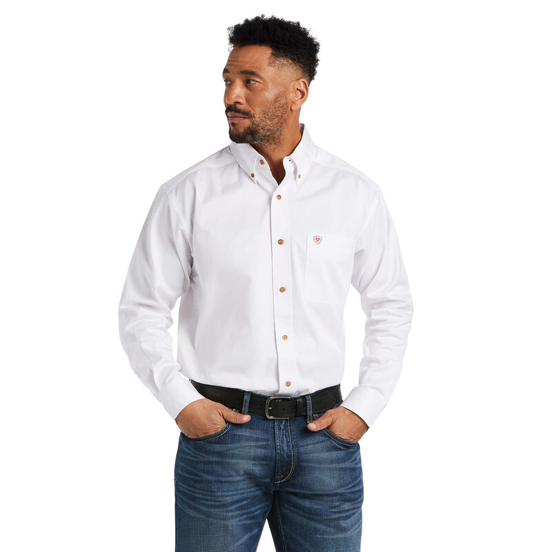 Camisas Ariat Solid Twill Classic Fit Blancas Hombre - Chile 812-KXFTON